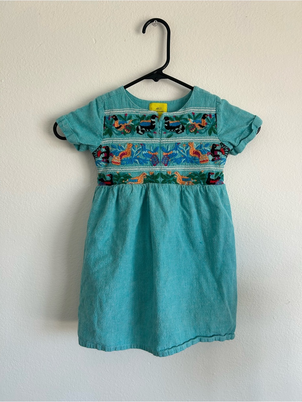 Roller Rabbit Teal Dress with Colorful Embroidered Animal Bands